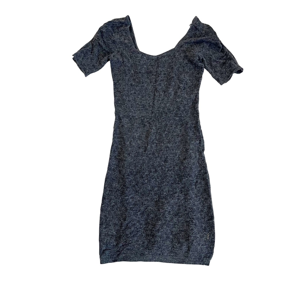 Free People Gray Knit Puff Sleeve Scoop Neck Midi Dress Boho Indie Size Medium